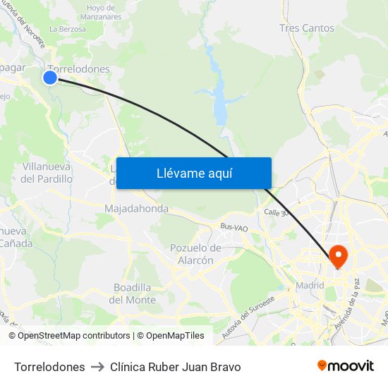 Torrelodones to Clínica Ruber Juan Bravo map