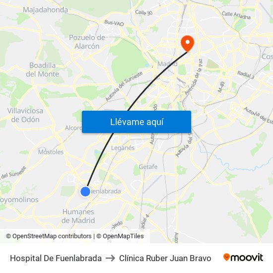 Hospital De Fuenlabrada to Clínica Ruber Juan Bravo map