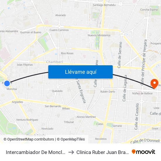 Intercambiador De Moncloa to Clínica Ruber Juan Bravo map