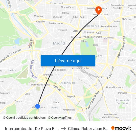 Intercambiador De Plaza Elíptica to Clínica Ruber Juan Bravo map