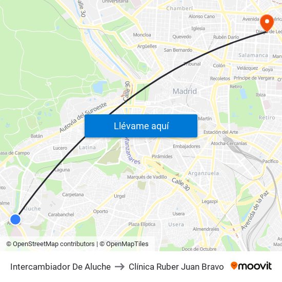 Intercambiador De Aluche to Clínica Ruber Juan Bravo map