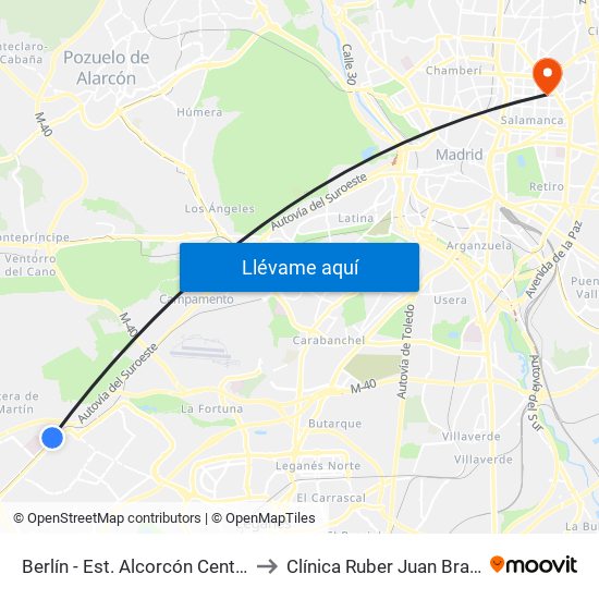 Berlín - Est. Alcorcón Central to Clínica Ruber Juan Bravo map