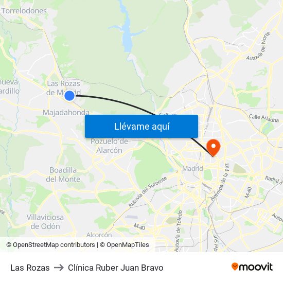 Las Rozas to Clínica Ruber Juan Bravo map