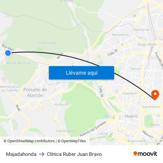 Majadahonda to Clínica Ruber Juan Bravo map