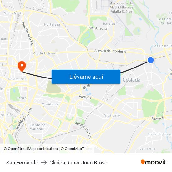 San Fernando to Clínica Ruber Juan Bravo map