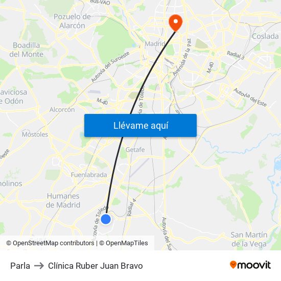 Parla to Clínica Ruber Juan Bravo map