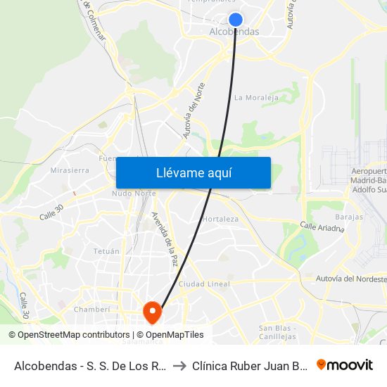 Alcobendas - S. S. De Los Reyes to Clínica Ruber Juan Bravo map