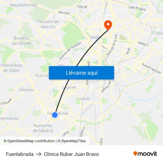 Fuenlabrada to Clínica Ruber Juan Bravo map
