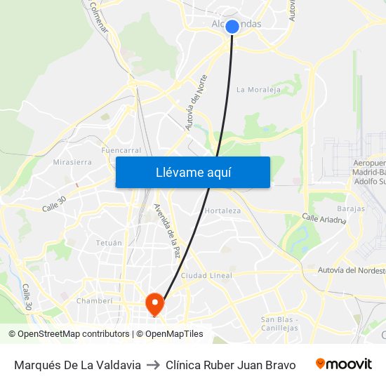 Marqués De La Valdavia to Clínica Ruber Juan Bravo map