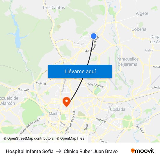 Hospital Infanta Sofía to Clínica Ruber Juan Bravo map