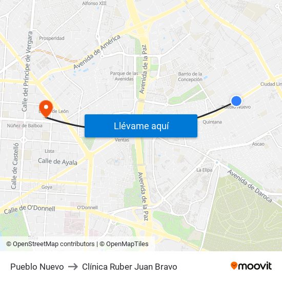 Pueblo Nuevo to Clínica Ruber Juan Bravo map