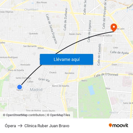 Ópera to Clínica Ruber Juan Bravo map