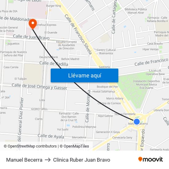 Manuel Becerra to Clínica Ruber Juan Bravo map