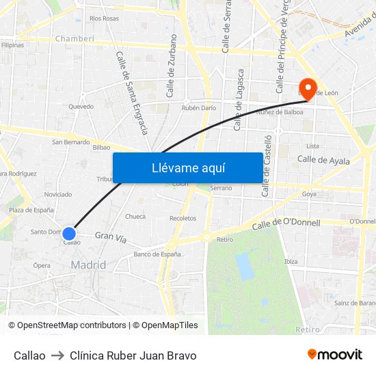 Callao to Clínica Ruber Juan Bravo map