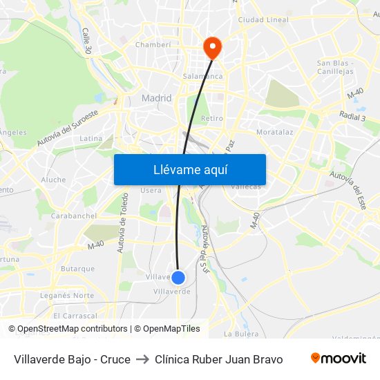 Villaverde Bajo - Cruce to Clínica Ruber Juan Bravo map