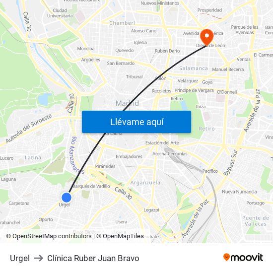 Urgel to Clínica Ruber Juan Bravo map