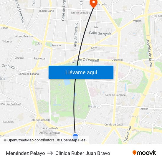 Menéndez Pelayo to Clínica Ruber Juan Bravo map