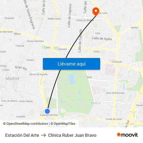 Estación Del Arte to Clínica Ruber Juan Bravo map
