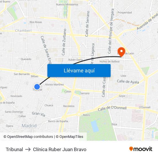 Tribunal to Clínica Ruber Juan Bravo map