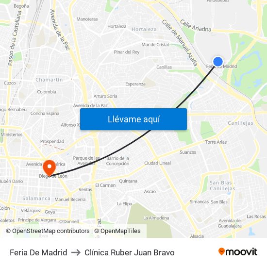 Feria De Madrid to Clínica Ruber Juan Bravo map