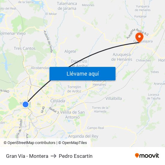 Gran Vía - Montera to Pedro Escartín map