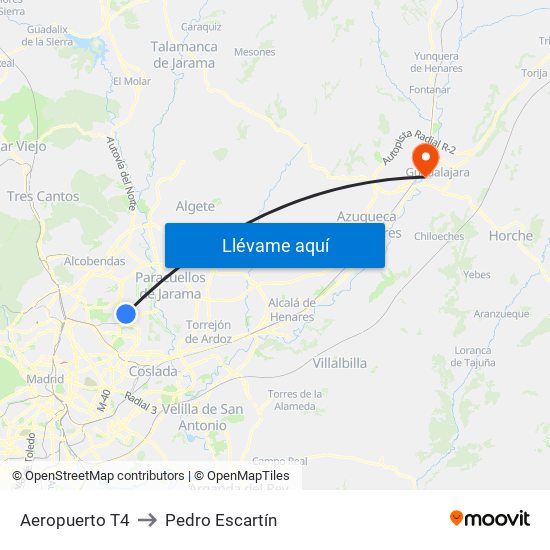 Aeropuerto T4 to Pedro Escartín map