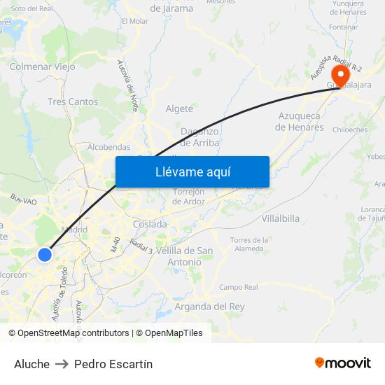 Aluche to Pedro Escartín map