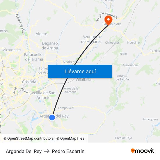 Arganda Del Rey to Pedro Escartín map