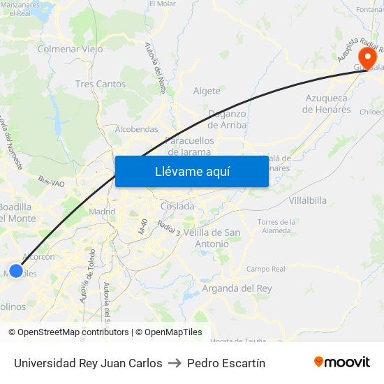 Universidad Rey Juan Carlos to Pedro Escartín map