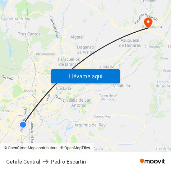 Getafe Central to Pedro Escartín map