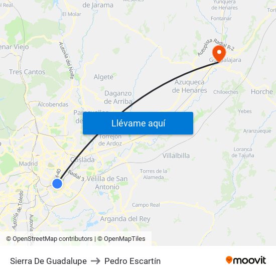 Sierra De Guadalupe to Pedro Escartín map