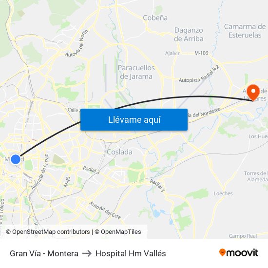 Gran Vía - Montera to Hospital Hm Vallés map