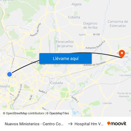 Nuevos Ministerios - Centro Comercial to Hospital Hm Vallés map