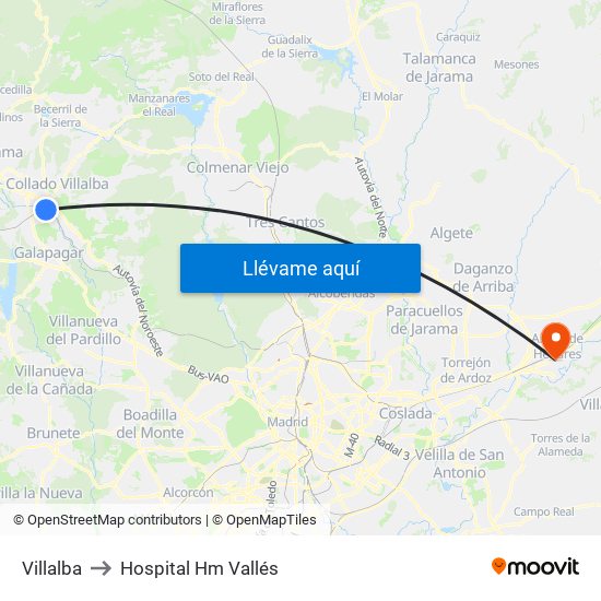 Villalba to Hospital Hm Vallés map