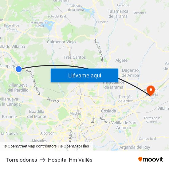 Torrelodones to Hospital Hm Vallés map