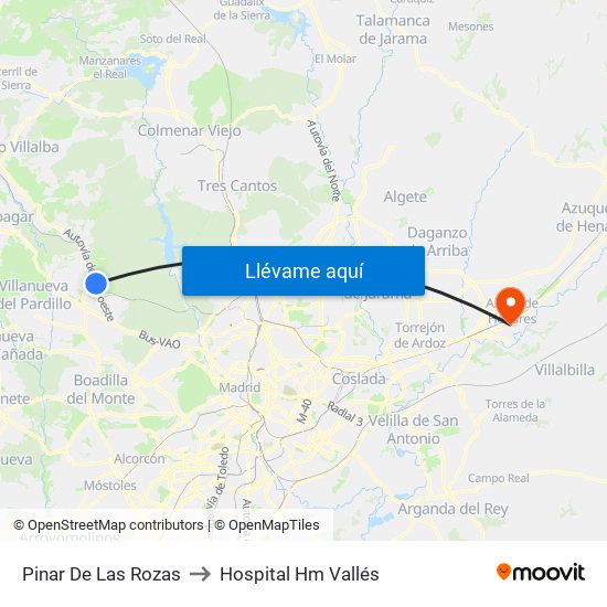 Pinar De Las Rozas to Hospital Hm Vallés map