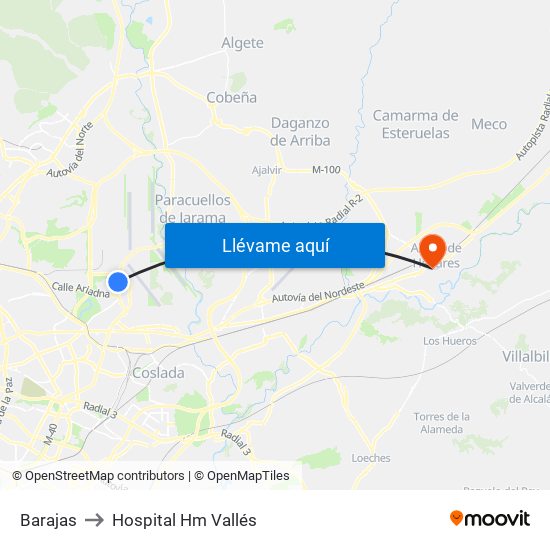 Barajas to Hospital Hm Vallés map