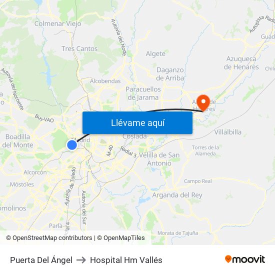 Puerta Del Ángel to Hospital Hm Vallés map