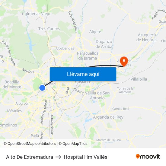 Alto De Extremadura to Hospital Hm Vallés map