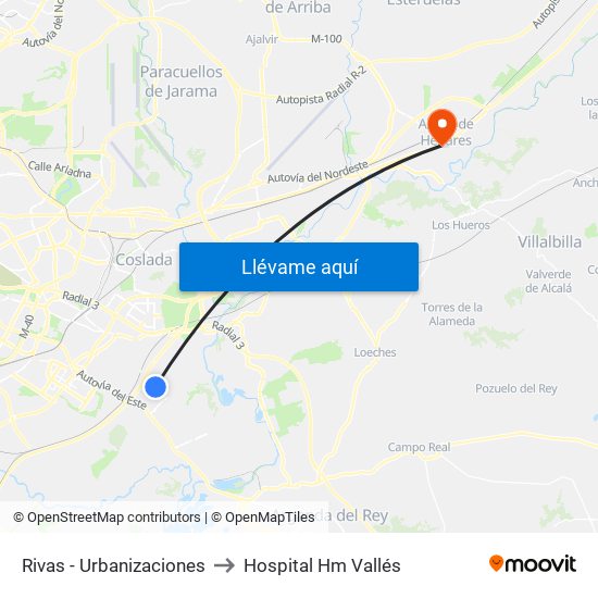 Rivas - Urbanizaciones to Hospital Hm Vallés map