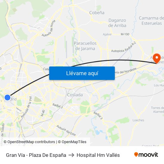 Gran Vía - Plaza De España to Hospital Hm Vallés map