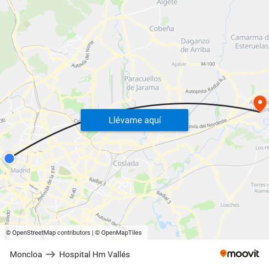 Moncloa to Hospital Hm Vallés map