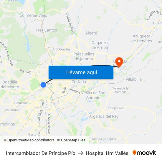 Intercambiador De Príncipe Pío to Hospital Hm Vallés map