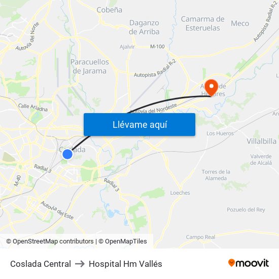 Coslada Central to Hospital Hm Vallés map