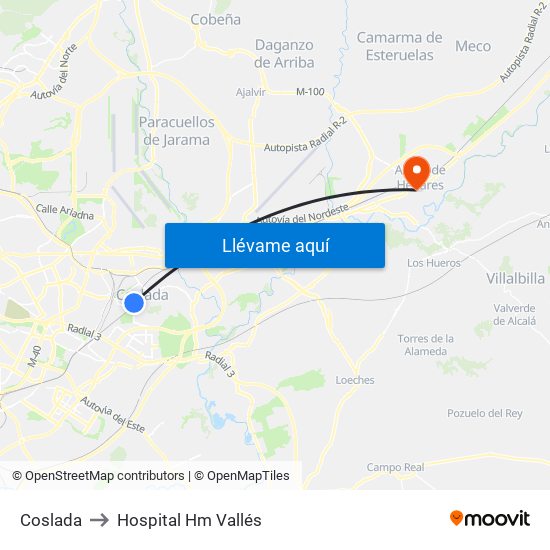 Coslada to Hospital Hm Vallés map