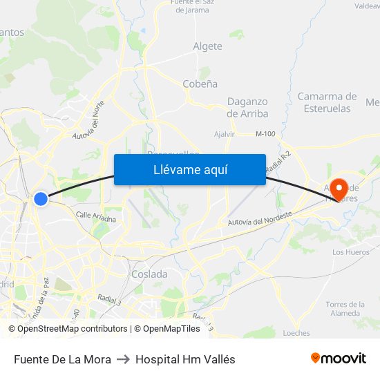 Fuente De La Mora to Hospital Hm Vallés map