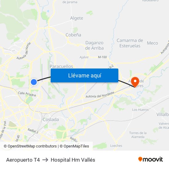 Aeropuerto T4 to Hospital Hm Vallés map