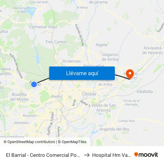 El Barrial - Centro Comercial Pozuelo to Hospital Hm Vallés map