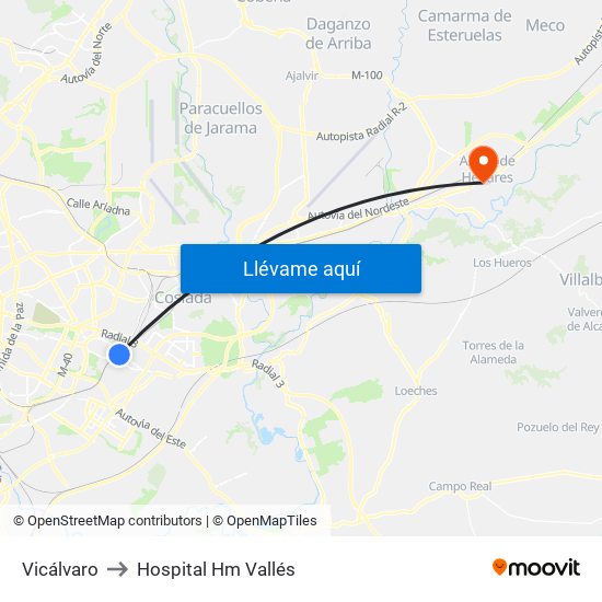 Vicálvaro to Hospital Hm Vallés map