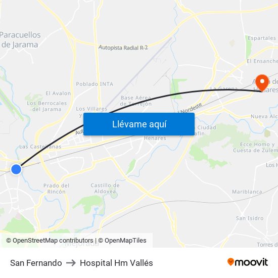 San Fernando to Hospital Hm Vallés map